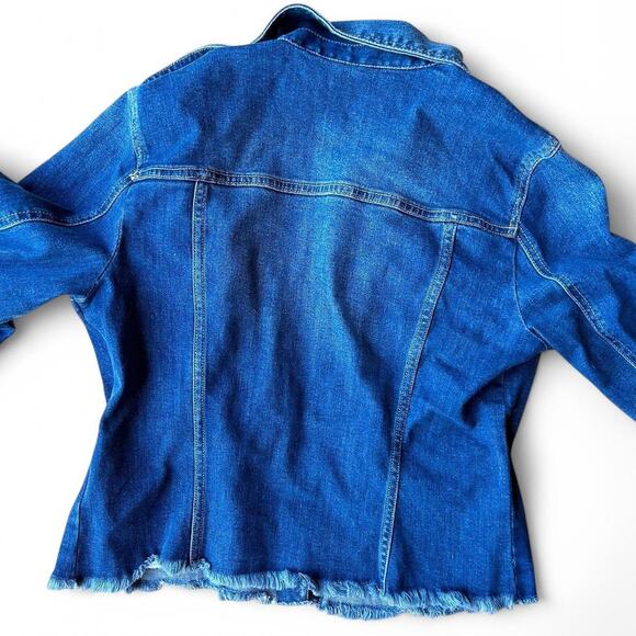 Blue Denim Jacket. Features a distressed hem and classic buttons - Picture 5 of 6